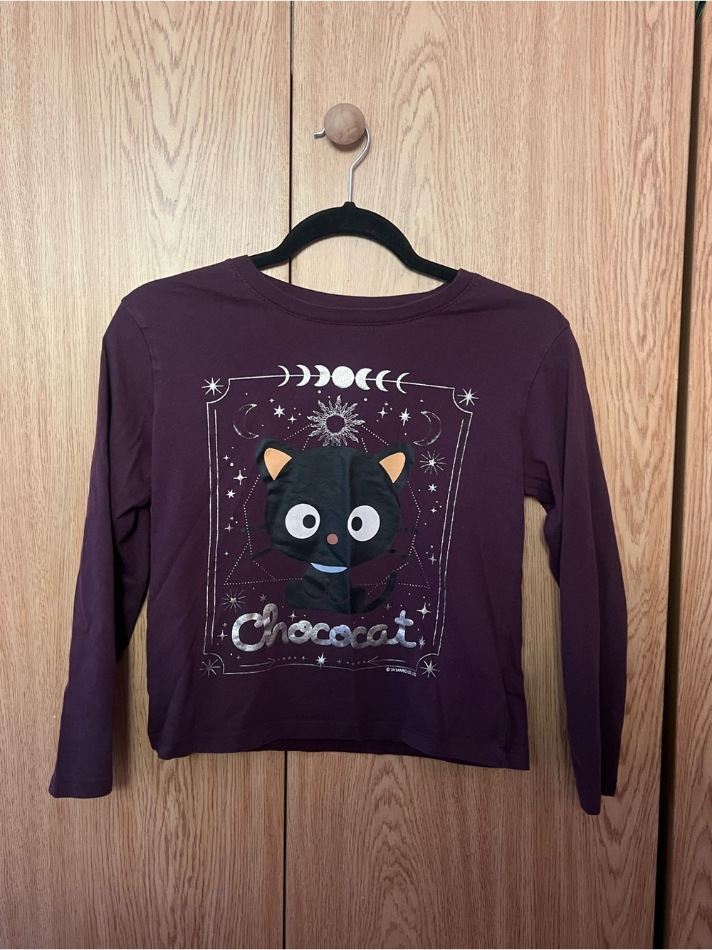 GAP Kids Long-Sleeve Purple Tee with Black Cat Graphic